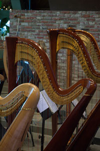 Harps set up for concert in Los Altos