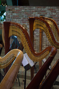 Harps set up for concert in Los Altos