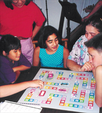Young harpists participate in a music theory class in San Jose